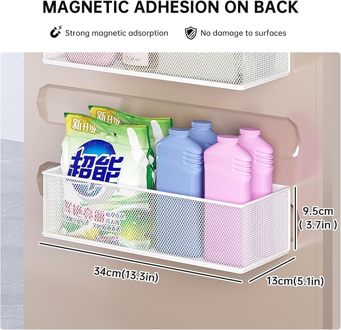 Magnetic Shelf for Washing Machine, Washer Dryer Shelf, Magnetic Lint Bin for Laundry Room, Spice Rack, Magnetic Basket Organizer for Laundry Kitchen, 1 Pack (White, 13.39''L*5.12''W*3.74''H)