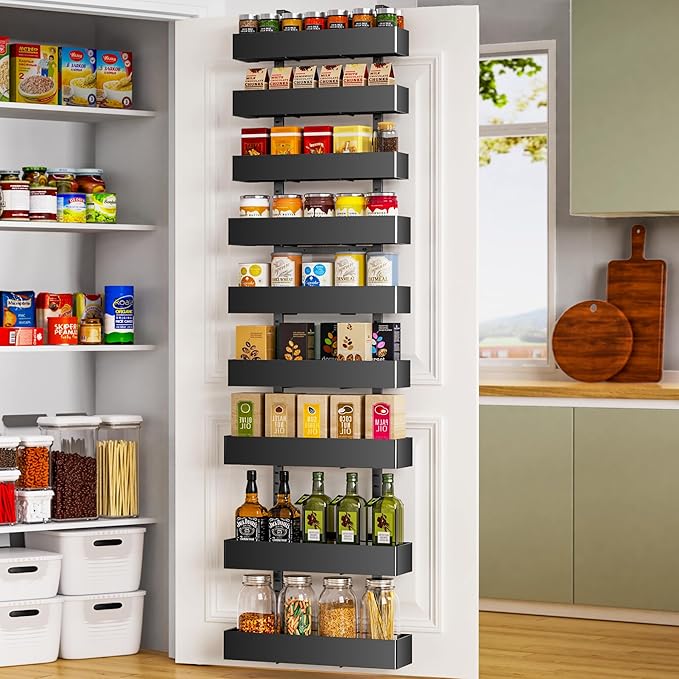 Moforoco 9-Tier Over The Door Pantry Organizer, Pantry Organization And Storage, Metal Hanging Spice Rack Shelves Door