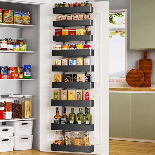 Moforoco 9-Tier Over The Door Pantry Organizer, Pantry Organization And Storage, Metal Hanging Spice Rack Shelves Door