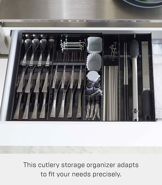 Yamazaki Home Tower Cutlery Drawer Organizer - Kitchen Silverware Utensil Storage Tray - Expandable I - Abs Plastic