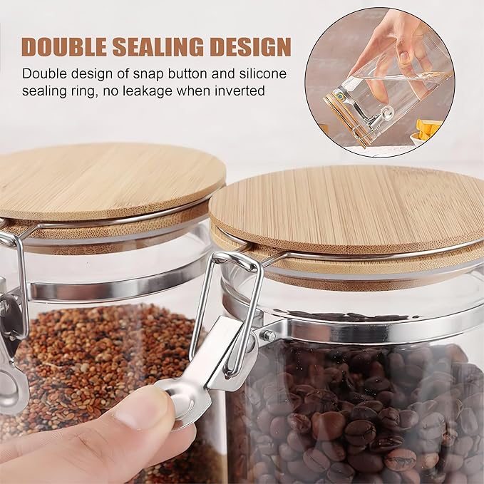 18 oz/550 ml Glass Storage Canister with Airtight Bamboo Lid, Small Clear Decorative Container Jar for Coffee Spice Candy Salt Tea Cookie Condiment Pepper Sugar Overnight Oatmeal Snacks