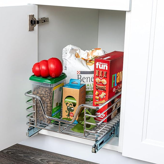 Household Essentials Glidez Chrome-Plated Steel 1-Tier Sliding Under Sink Cabinet Organizer, Chrome