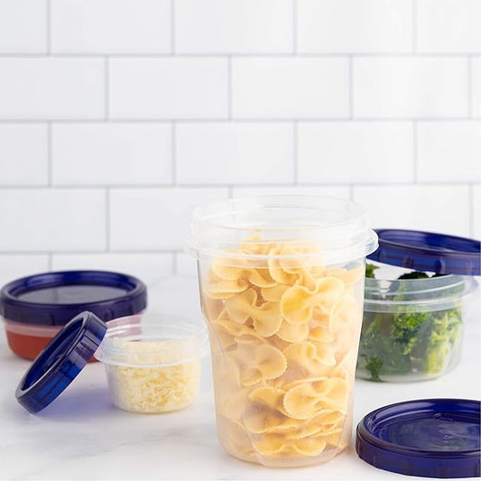 PLASTICPRO 32 oz 72 Pack Twist Top Deli Containers Clear bottom With blue Top Twist on Lids Reusable, Stackable, Food Storage Freezer Container Pack of 72