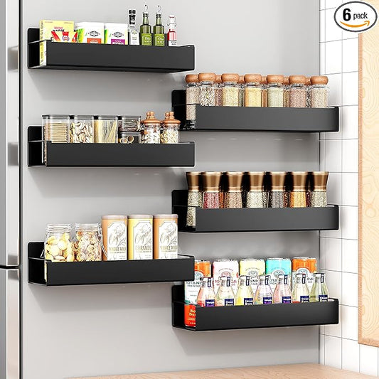6Pack Moveable Fridge Magnetic Spice Racks,Metal Black