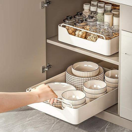 Pull Out Cabinet Organizer Fixed with Adhesive Nano Film, Heavy Duty Slide Out Pantry Shelves, Holds Cutlery, Spice Bottles, Sliding Drawer Storage Rack for Kitchen, Home (12.2'' Width)…
