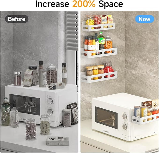 2 Pack Magnetic Spice Rack for Refrigerator, Spice Rack Organizer, Moveable Magnetic Shelf Fridge Organizer with 4 Hooks for Kitchen and Oven Organization, White