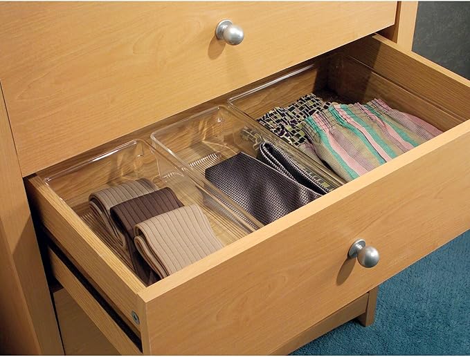 iDesign Linus Plastic Dresser and Vanity Organizer, Storage Bin for Bathroom, Bedroom, Office, Craft Room, Fridge, Freezer, Pantry, 12" x 6" x 3", Clear