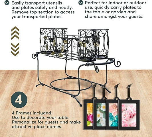 Utensil Caddy - Silverware Caddy or Napkin, Cutlery and Plate Holder - The Ideal 2-Piece Portable Outdoor Kitchen Accessories Buffet Organizer for Picnics, Camping, Barbecue, Parties and Events