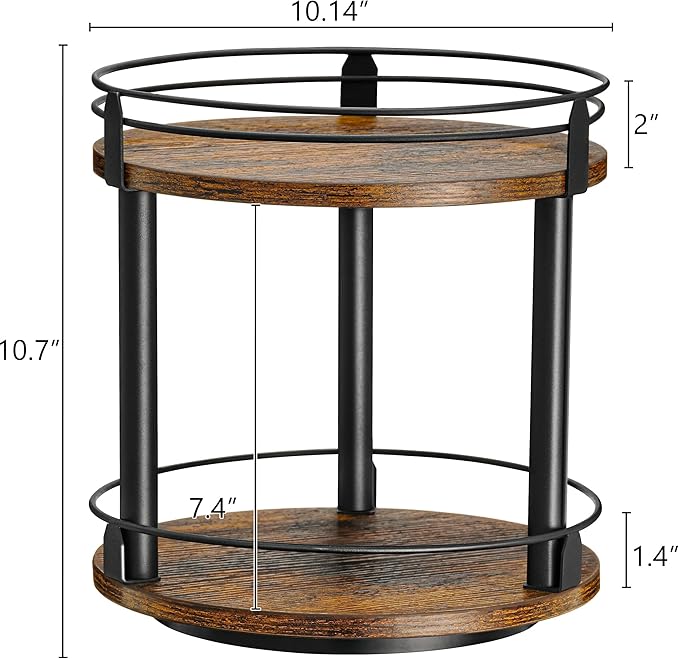 Lazy Susan Organizer 2 tier Rotating Spice Racks, Lazy Susan 360 Degree Turntable Spice Holder Rack for Cabinet and Kitchen Countertop, Rustic Brown