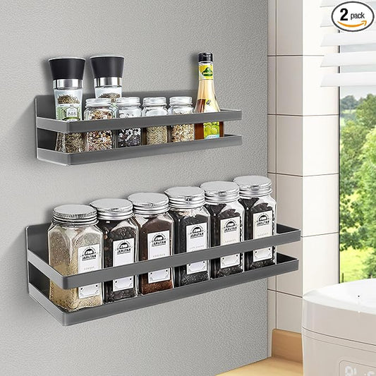 Uten Large Magnetic Spice Rack for Refrigerator, 2 Pack Enhanced Magnetic Shelves, Magnetic Shelf Moveable Fridge Organizer for Kitchen Holding Spices, Jars, Perfect Space Saver Storage Spice Rack