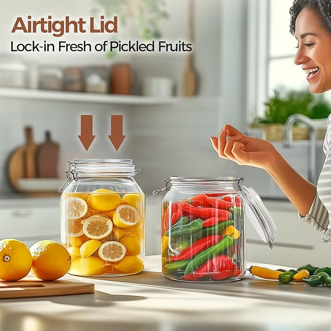 ComSaf Glass Jars with Airtight Lid 86 oz, Wide Mouth Gallon Mason Jars, Large Glass Storage Containers with Lids, Flour Sugar Storage Containers, Big Glass Canister for Rice, Oats, Pickle, Set of 2