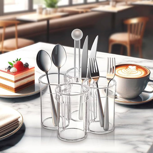 Amazing Abby - Felicia - Plastic Flatware Organizer, 4-Slot Utensil Holder with Handle, Easy-Carry Cutlery Holder, Silverware Storage for Kitchen, Perfect Storage Solution for Home and Restaurant