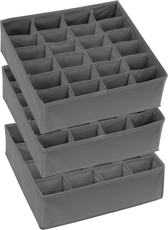 Simple Houseware Sock Drawer Organizer for Dresser/Closet/Bedroom, 3 Pack, Dark Gray