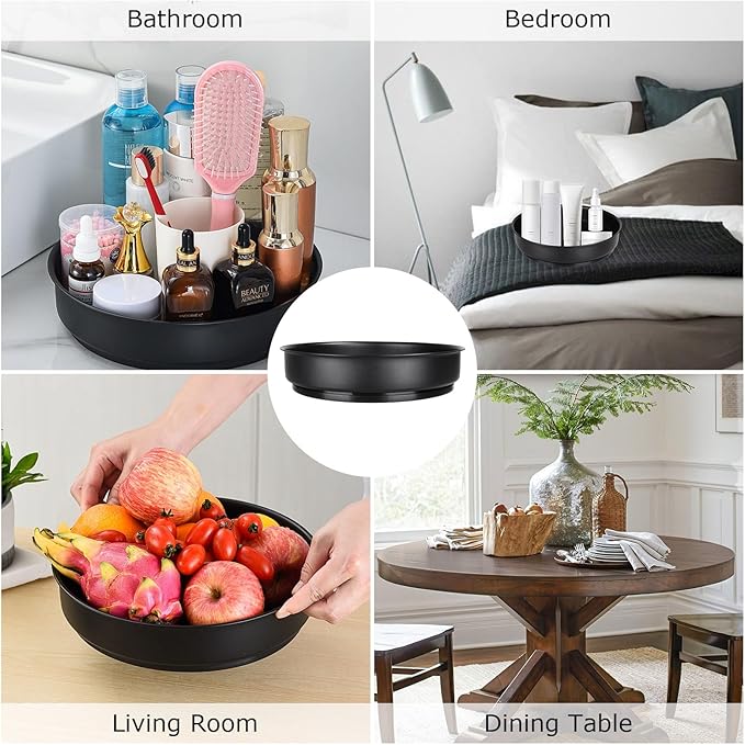 Lazy Susan Organizer - 2 Pack 10 Inch Stainless Steel Rotating Spice Racks with Turntable, Turntable Organizer for Cabinet Pantry Kitchen Countertop Bathroom Refrigerator Table Storage, Black