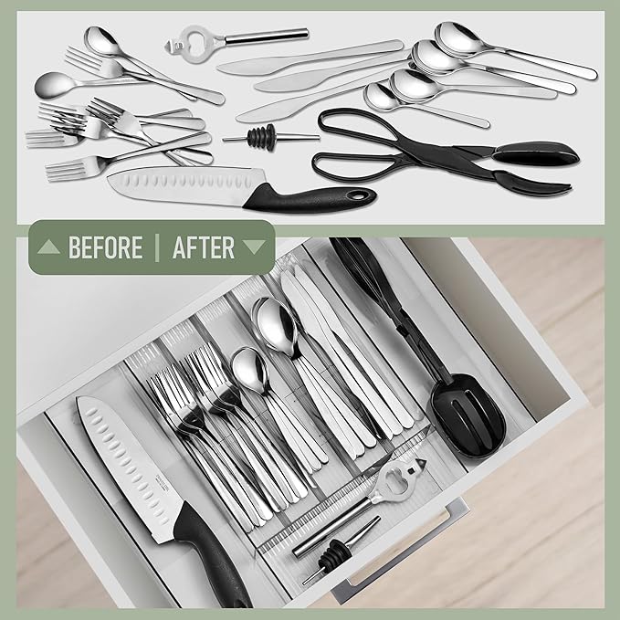 Sorbus Silverware Organizer – Expandable Kitchen Drawer Organizer, Non Slip Adjustable Utensil Organizer, Cutlery Tray for Forks, Knives, Spoons – Multipurpose Flatware and Kitchen Storage Solution