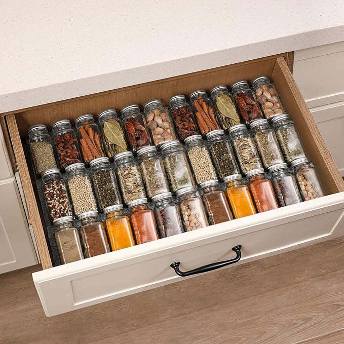 AOZITA 24 Pcs Glass Spice Jars with Labels - 4oz Empty Square Spice Bottles Containers, Condiment Pot, Shaker Lids and Airtight Metal Caps - Silicone Collapsible Funnel