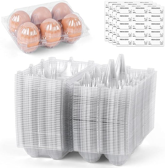 HANSGO Clear Egg Cartons Bulk, Half Dozen 6 Count Empty Egg Carton Storage Containers for Home Ranch Chicken Farm Market Display, 60 PCS
