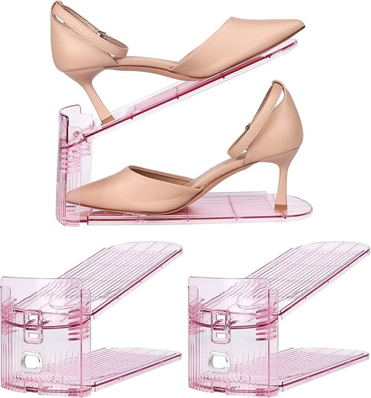 Yes!Fresh Shoe Slot Organizer, Boutique Display Style Shoe Stacker for A Pair of Shoes, Separable Shoe Rack for Closet Organization, 3 Adjustable Narrow Shoe Rack (Pink, 2 Pack)