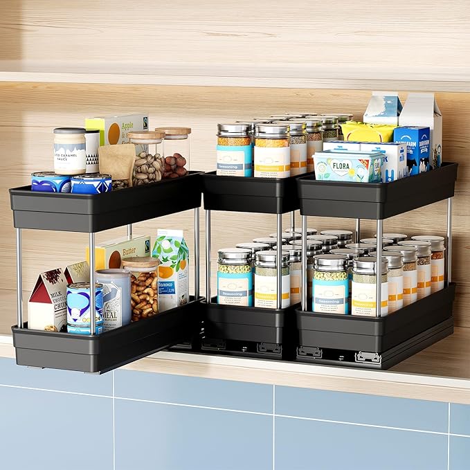 Nieifi Vertical Spice Rack Pull Out-Spice Racks for Inside Cabinets-4-1/3 inch Wide-Suitable for Cabinets Larger Than 12 inches High-Seasoning Kitchen Organizer-4.3"W x 10.6"D x 8.7"H-3 Pack-2 Tier