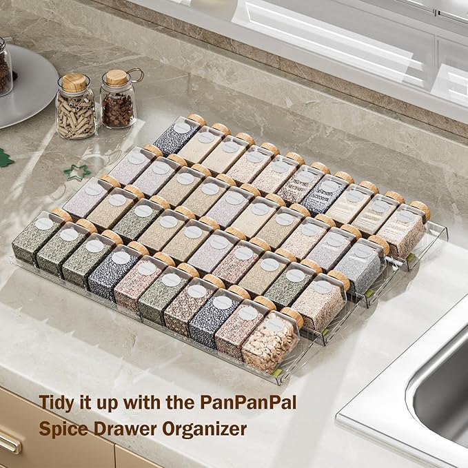 Spice Drawer Organizer, 8 Pack Clear Seasoning Organizer Rack, Kitchen Spice Rack Organizers for Drawer/Countertop (Jars Not Included, Expandable From 11" to 22" Wide)