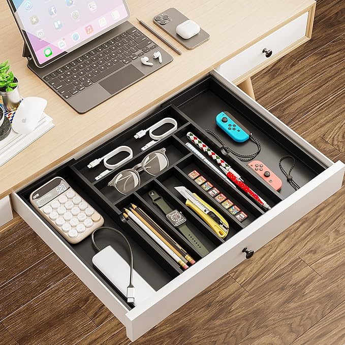 BAMEOS drawer organizer flatware organizer cutlery tray silverware organizer expandable adjustable bamboo drawer organizer kitchen bathroom