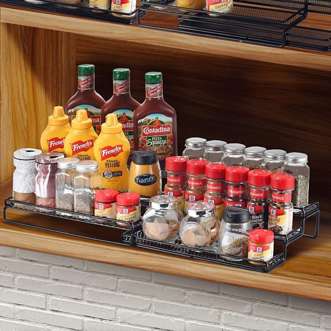 GONGSHI Spice Rack Organizer for Cabinet, Pantry and Countertop, 3 Tier Expandable Seasoning Shelf, Chrome