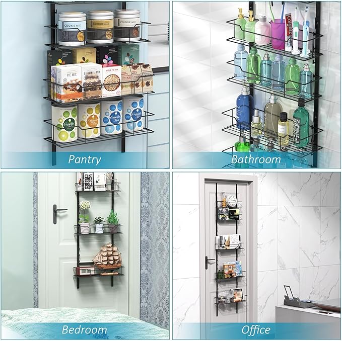 Over the Door Pantry Organizer, 8-Tier Pantry Door Organizers and Storage, Hanging Kitchen Spice Rack Organizer for Pantry Door, Easy Install, Behind Door Kitchen Storage Rack, Black