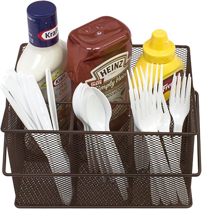 Sorbus® Utensil Caddy — Silverware, Napkin Holder, and Condiment Organizer — Multi-Purpose Steel Mesh Caddy—Ideal for Kitchen, Dining, Entertaining, Tailgating, Picnics, and much more (Bronze)