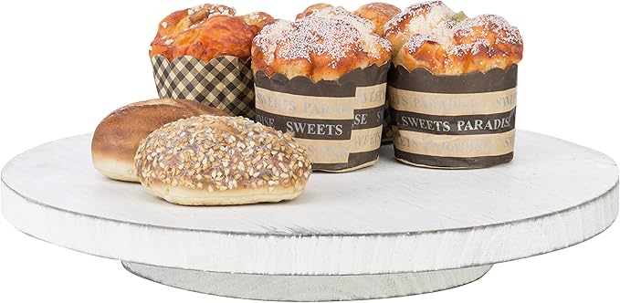 MyGift 12.8 Inch Round Vintage White Wood Lazy Susan Spinning Turntable Tray, Rotating Wooden Countertop Spice Rack, Kitchen Cabinet Organizer Home Decor