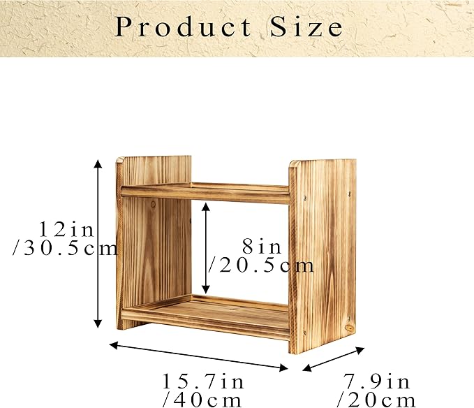 Large 2-Tier Wood Spice Rack, 15.7×7.9×12 a countertop Organizer for Kitchen and Bathroom Storage, Display of Cosmetics 2