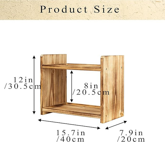 Large 2-Tier Wood Spice Rack, 15.7×7.9×12 a countertop Organizer for Kitchen and Bathroom Storage, Display of Cosmetics 2