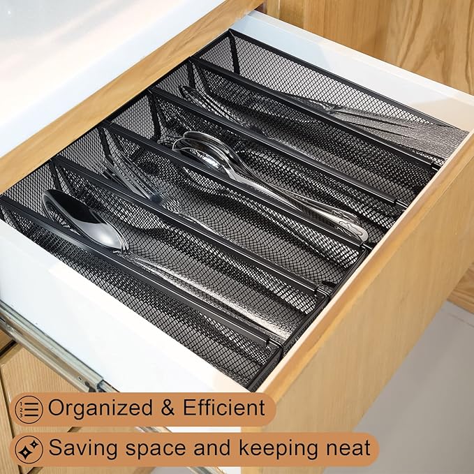 Chumia 10 Pack Silverware Drawer Organizer 9 x 3 x 2 Inch Mesh Utensil Organizer for Kitchen Drawers with Interlocking Arm for Flatware Knives Spoons Fork Cosmetic Utensil Tabletop Storage Tray