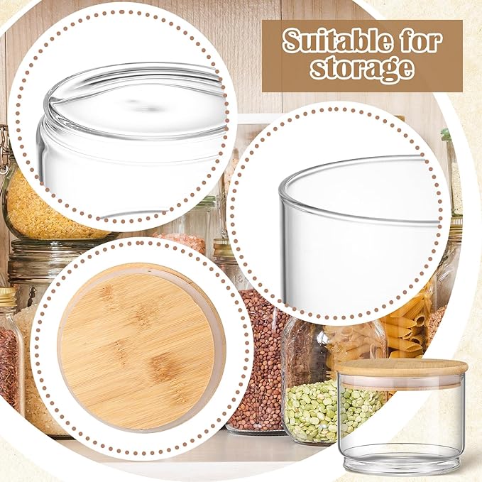 Suclain 3 Pcs 20oz Tea, Coffee, Sugar Stacking Jars Clear Glass Food Storage Jars with Lid Round Kitchen Containers with Sealing Bamboo Lid Airtight Canisters for Serving Tea Coffee Sugar with Sticker