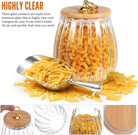 4PCS GLASS FOOD STORAGE JARS: Delicate Thicken Glass Storage Containers with Lids, Decorative Jar for Candy Cookies Coffee 750ml