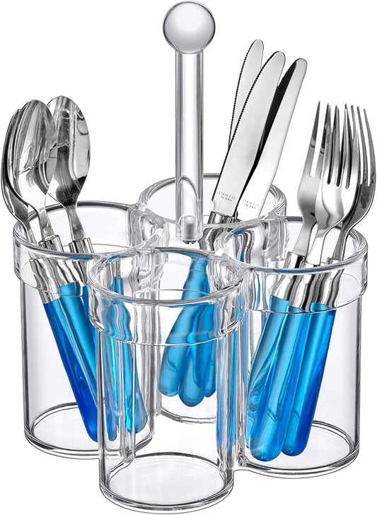 Amazing Abby - Felicia - Plastic Flatware Organizer, 4-Slot Utensil Holder with Handle, Easy-Carry Cutlery Holder, Silverware Storage for Kitchen, Perfect Storage Solution for Home and Restaurant