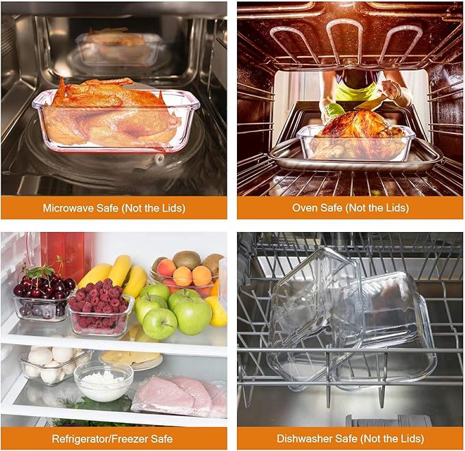 YEBODA Glass Food Storage Containers with Airtight Snap Locking Lids BPA Free Meal Prep Container Set For Home Kitchen Restaurant - Freezer, Microwave, Oven, Dishwasher Safe [28oz, 4 Pack]