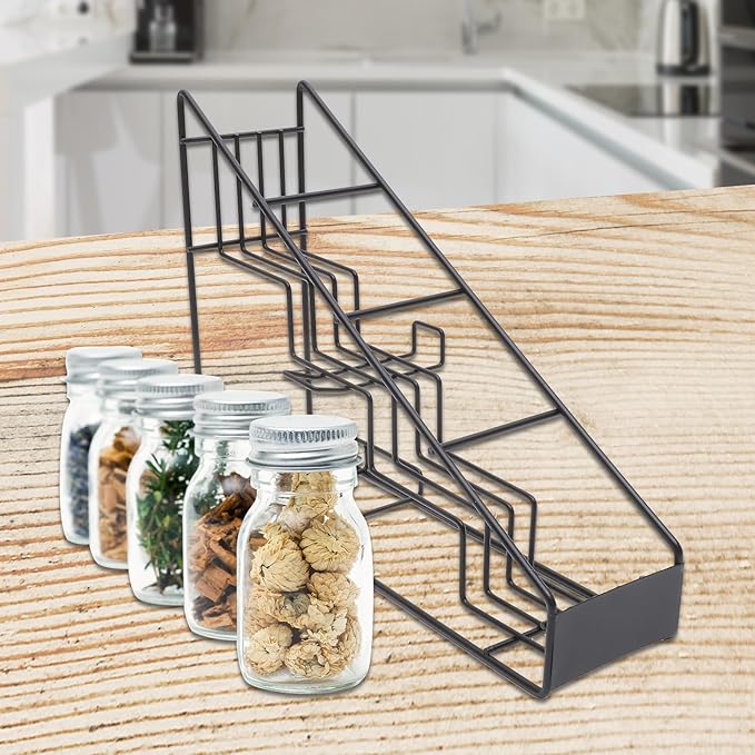 Stainless Steel Spice Shelf Spice Rack Organizer Syrup Bottle Rack Wire 4 Compartment Bottle Holder Kitchen Storage Organization ( White )
