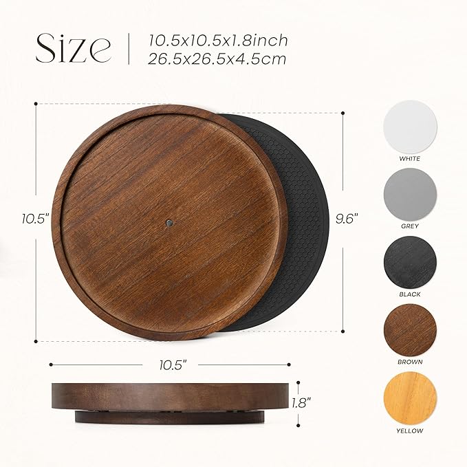 EOSAHR Wood Non-Skid Lazy Susan Organizer Turntable for Home Decor – Farmhouse 10.5" Lazy Susan Turntable for Cabinet, Spice Rack and Coffee Table - Stylish Organization and Storage Solution (Brown)