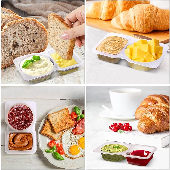 15 Sets Snack Containers, Reusable Double Compartment Condiment With Lids 2 Portion Snack Containers Sauces Dip, Disposable Box to Grab and Go with Prep For Adults, On The Go For Kids