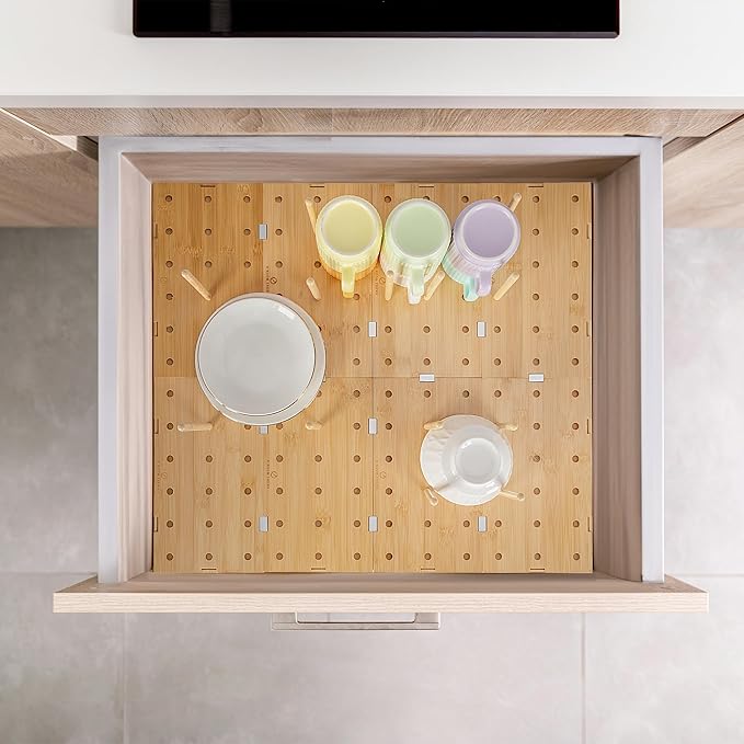 Peg Board Drawer Organizer for Kitchen (24*21 inch) | Kitchen Drawer Organizers for Dishes Plates Bowls Condiment Spice | Pegboard Organizer for Cabinet RV Storage