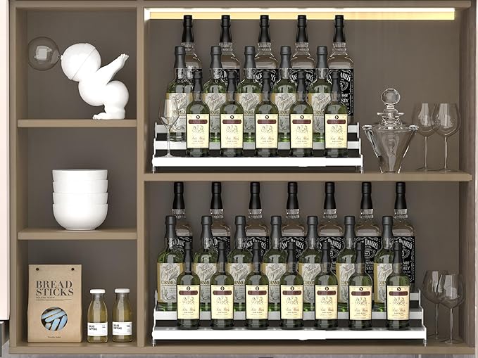 Spice Rack Organizer for Cabinet, 3 Tier Expandable Shelf, Great for Kitchen Cabinets, Cupboard,Pantry and More,Metal Plate with Hole (2 Packs/White,9.45" D x 12.8"~24“L x 3.56" H)