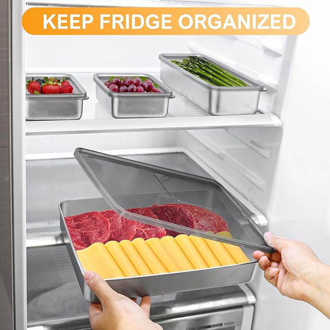 Cheese Container for Refrigerator,Fridge Storage Container,Deli Container with Lid,Bacon Container for Fridge,Bacon holder for Refrigerator,304SS Bacon Storage Container