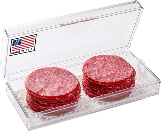 Deli Keeper | Fridge Storage Container with Hinged Lid and Removable Tray | Small Cold Cuts Organizer | Dishwasher Safe | Made in USA