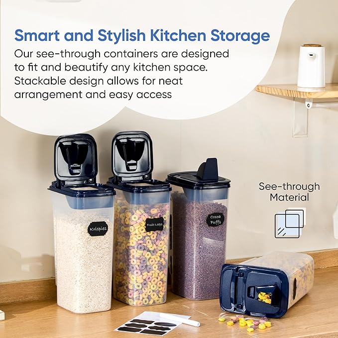 Chef's Path Airtight Food Storage Containers - Pack of 4 (4L/135.3oz) - MULTISPOUT Design for Kitchen & Pantry - BPA-Free Cereal Containers with Bigger Spout Mouth for Easy Pouring