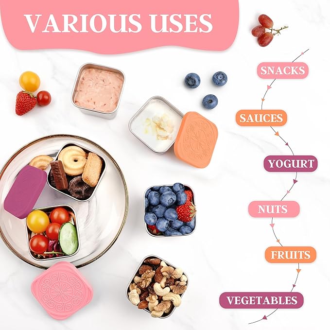 Stainless Steel Snack Containers for Kids,7.2oz Easy Open Leak Proof Reusable Snack Box Container with Lids,Small Lunch Containers for Meal Prep,School,Picnic and Travel-3Pack