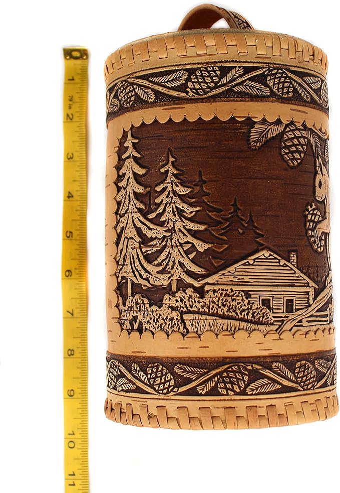 Wooden Kitchen Jar, Birch Bark Canister, Farmhouse Style Wood Container, Tall Round Storage Box Squirrel, D 4,7"(12cm), H 7,9"(20cm)