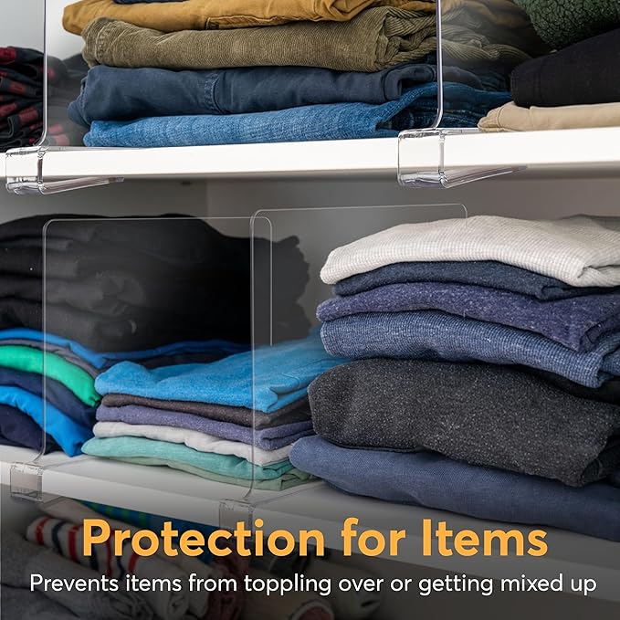 12 Pack Acrylic Shelf Dividers for Closet Organization 11x7.9 Inch – Clear Closet Shelf Separators for Purses, Clothes & Sweater Storage – Vertical Bookshelf Dividers for Bedroom, Office & Kitchen