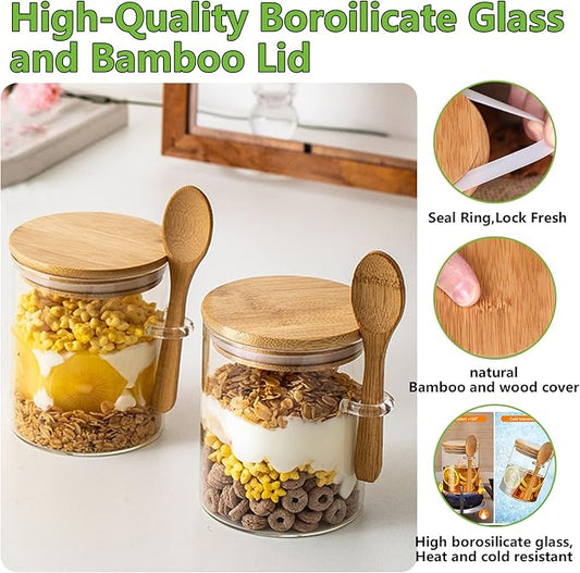【Father’s Day Gift】6 Pack Glass Jar with Bamboo Lids, 18.5Oz Glass Containers with Airtight Bamboo Lid,100% Sealed overnight oats jars salad prep jars for Candy Coffee Beans Sugar Nuts Cookies
