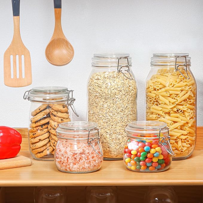 ComSaf Large Glass Jars with Lid 64 oz, Large Mason Jars Set of 3, Glass Canisters with Airtight Lids, Half Gallon Canning Jars with Seal Wire Clip Fastening for Kitchen, Pickle, Flour, Sugar, Cereal