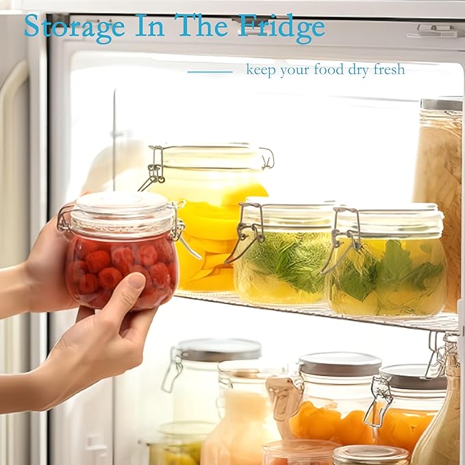 Glass Jars With Airtight Lids 16 OZ 2 Set Wide Mouth Food Storage Canisters Leakproof Sealed Jar Containers With Clamp Lids For Coffee,Sugar, Spices,Snacks, Pickles,Cereal,Tea Bags,Candy,Cookies